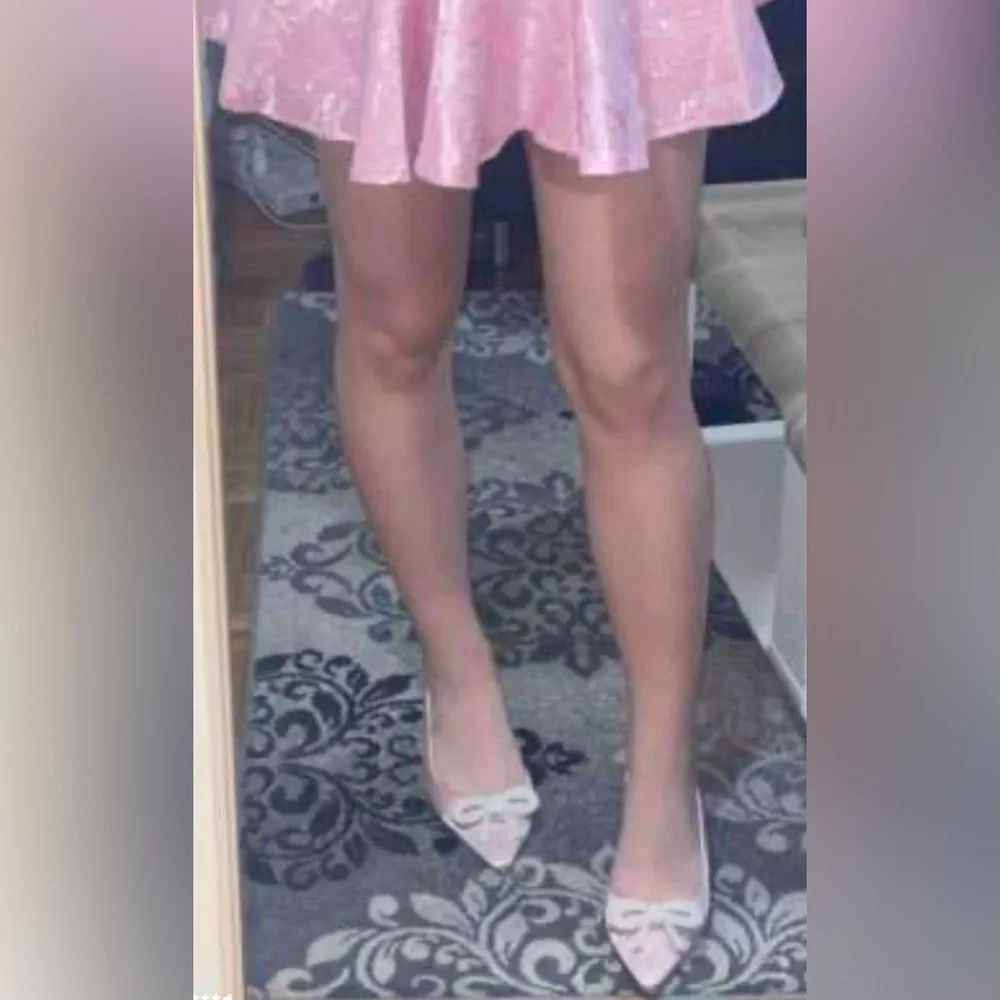 NEW [SHEIN] Pink Satin Slingback Low Heels Pearl Embellished Bow Women’s 8/EU 38 - Picture 7 of 15